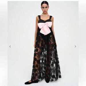 For Love & Lemons Leah Gown black rosette bodysuit baby doll dress bow NWT XS
